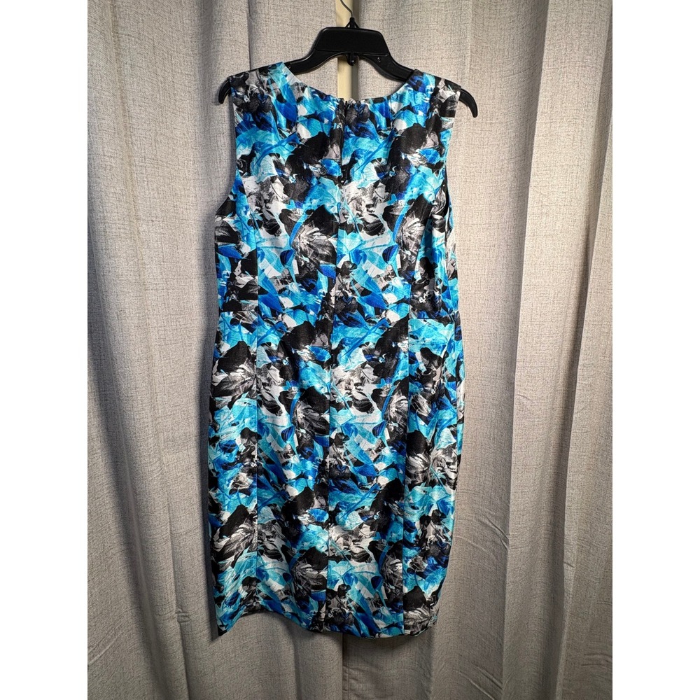 Kasper Womens Abstract Floral Sheath Dress Blue Black White Sleeveless 12